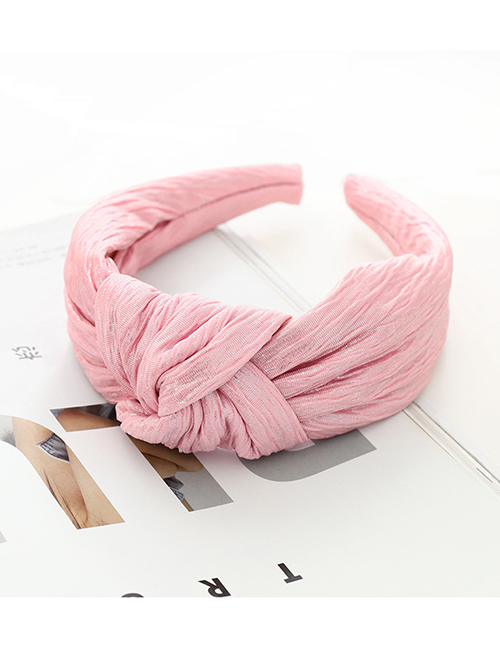 Fashion Pink Bright Silk Pleated And Knotted Wide-brimmed Headband
