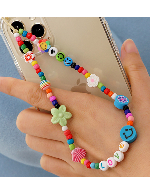 Fashion Qt-k210039g Color Matching Soft Pottery Sun Flower Smiley Phone Chain