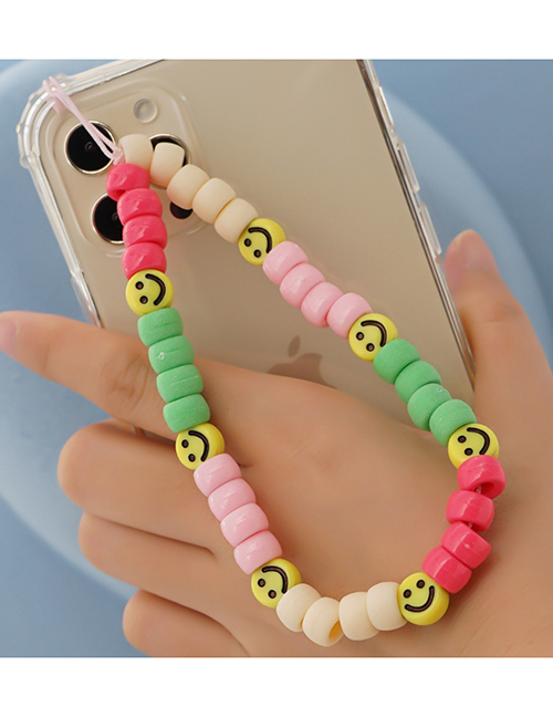 Fashion Qt-k210088b Soft Pottery Smiley Face Beaded Mobile Phone Chain