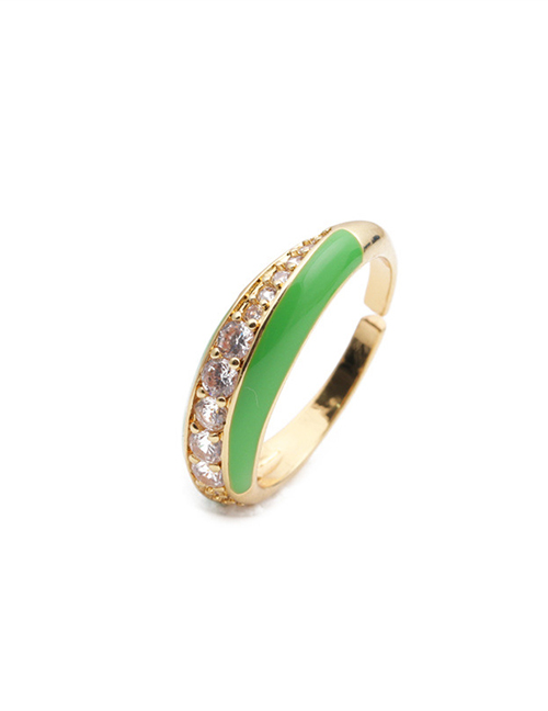 Fashion Cr00359dx Green Copper Plated Diamond Open Ring