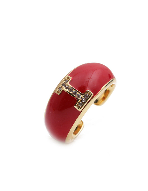Fashion I Letter Letter Drop Oil Micro Inlaid Zircon Open Ring