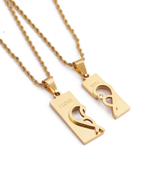 Fashion Ssn00056 Couple Set+60cm Twist Chain Two-piece Titanium Steel Twist Chain Letter Love Necklace