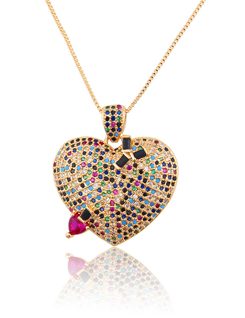 Fashion Gold-plated Mixed Color Gold-plated Zirconium Heart Necklace