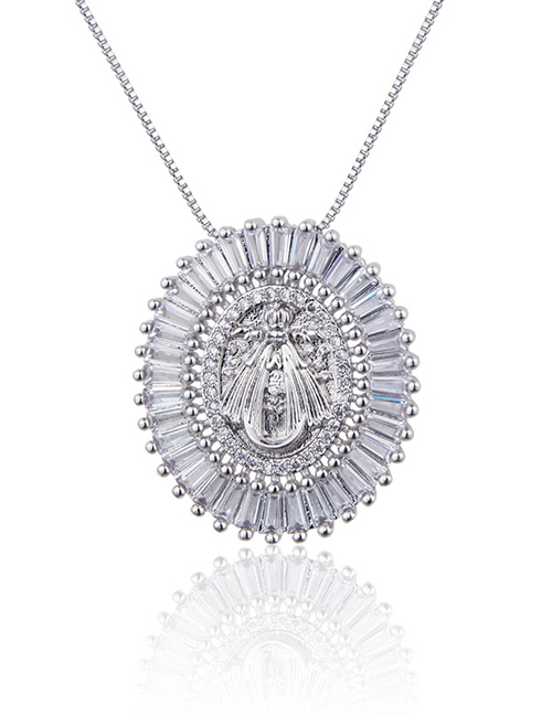 Fashion Platinum Plated Oval Virgin Necklace With Gold Plated And Diamonds