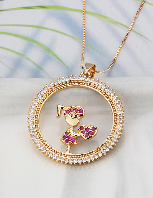 Fashion Gold-plated Girl Color Zirconium Round Hollow Portrait Diamond Necklace