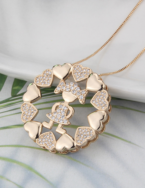 Fashion Gold-plated Girl White Zirconium Love Heart Hollow Portrait Diamond Necklace