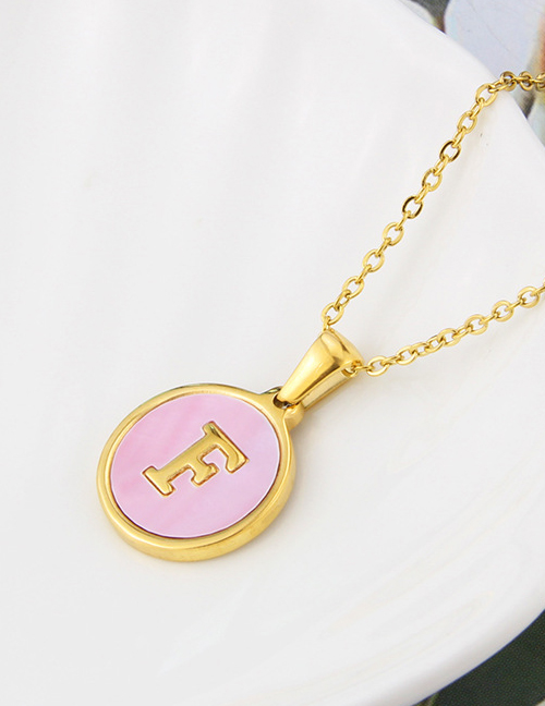 Fashion Pink-f Titanium Steel Round Pink Bottom 26 Letter Necklace