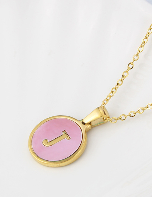 Fashion Pink-j Titanium Steel Round Pink Bottom 26 Letter Necklace