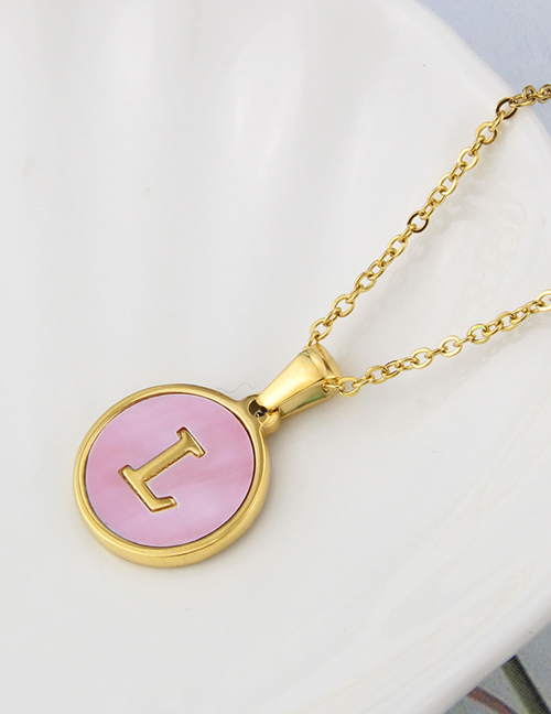 Fashion Pink-l Titanium Steel Round Pink Bottom 26 Letter Necklace