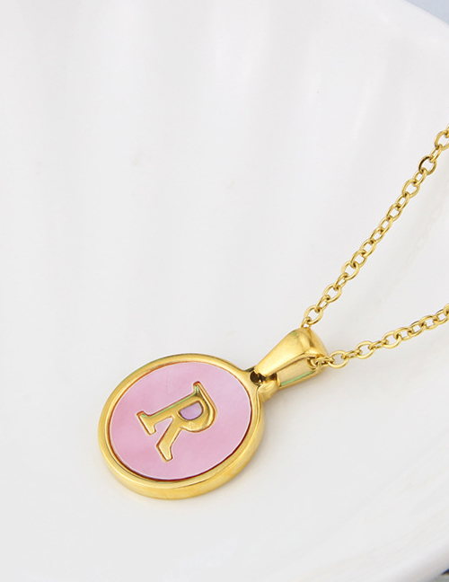 Fashion Pink-r Titanium Steel Round Pink Bottom 26 Letter Necklace
