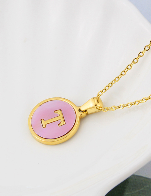 Fashion Pink-t Titanium Steel Round Pink Bottom 26 Letter Necklace
