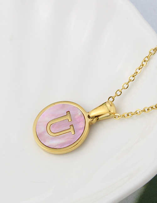 Fashion Pink-u Titanium Steel Round Pink Bottom 26 Letter Necklace