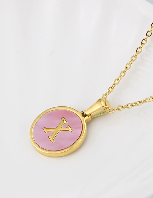 Fashion Pink-x Titanium Steel Round Pink Bottom 26 Letter Necklace