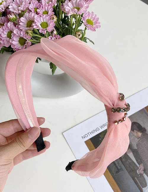 Fashion Pink Mesh Diamond-studded Bow Headband