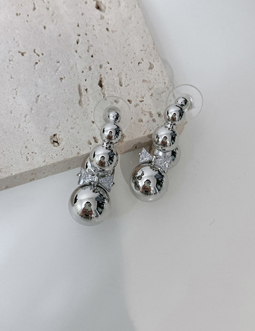 Fashion Silver Color Bead Bow Earrings