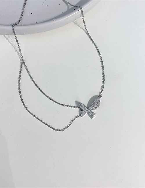 Fashion Silver Color Butterfly Beaded Necklace