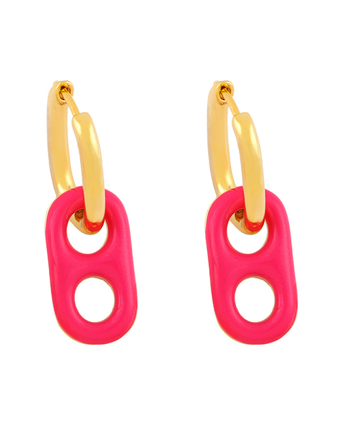 Fashion Rose Red Geometric Oval Hollow Earrings