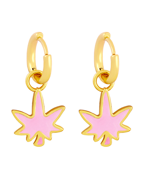 Fashion Pink Dripping Maple Leaf Ear Rings