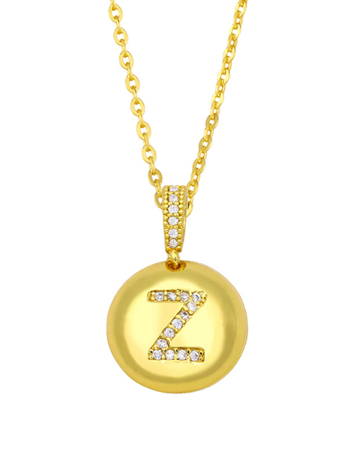 Fashion Z Copper Inlaid Zirconium Round 26 Letters Necklace