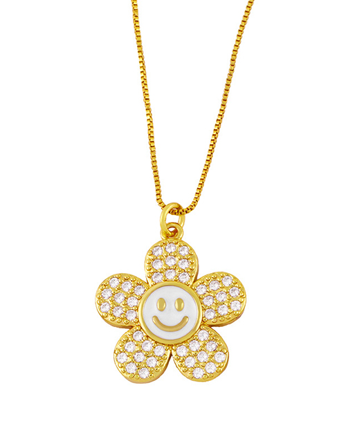 Fashion White Diamond Drop Oil Smiley Flower Necklace
