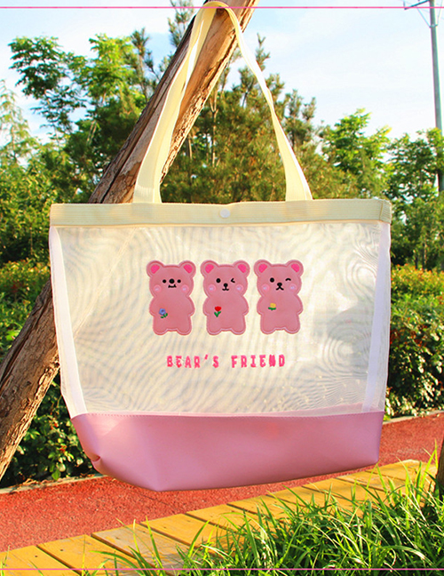 Fashion Three Pink Bears Cartoon Bear Net Yarn Shoulder Bag