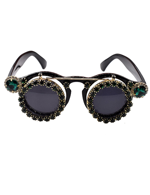 Fashion Black Diamond Double-layer Round-frame Sunglasses