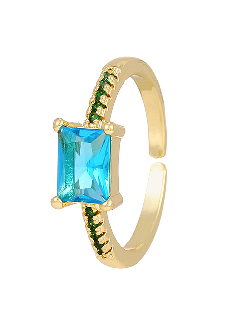 Fashion Blue Copper Inlaid Zircon Square Ring
