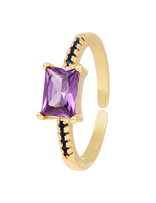 Fashion Purple Copper Inlaid Zircon Square Ring