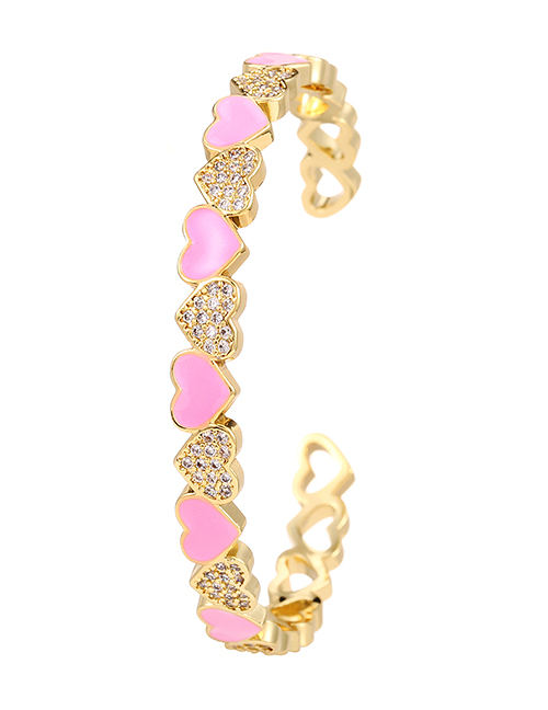Fashion Pink Copper Inlaid Zircon Drop Oil Love Bracelet