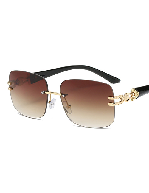 Fashion Gold Color Frame Tea Chips Square Trim Sunglasses