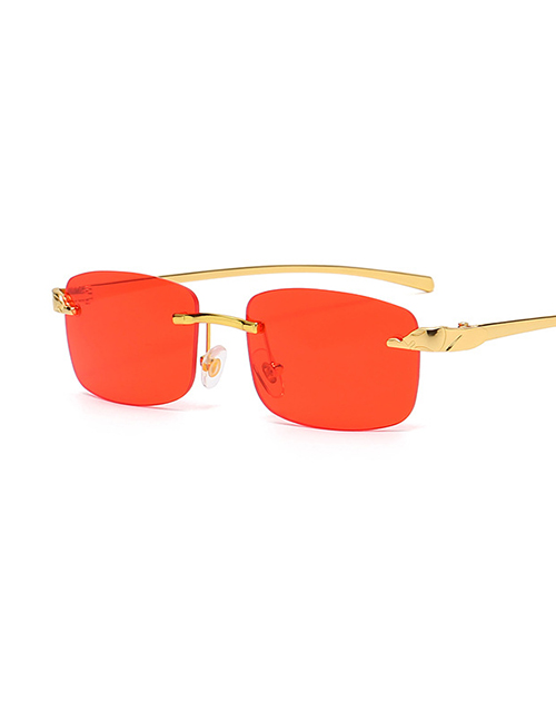 Fashion Gold Color Frame Red Square Trim Sunglasses