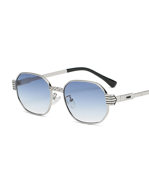 Fashion Silver Color Frame Gradient Blue Square Frame Sunglasses