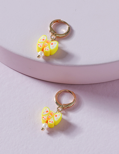 Fashion Yellow Soft Ceramic Butterfly Pearl Earrings
