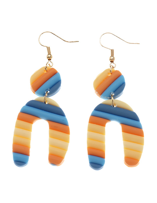 Fashion Yellow+blue Striped U-shaped Acrylic Earrings