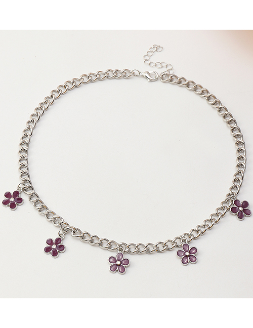 Fashion Purple Metal Oil Drop Flower Necklace