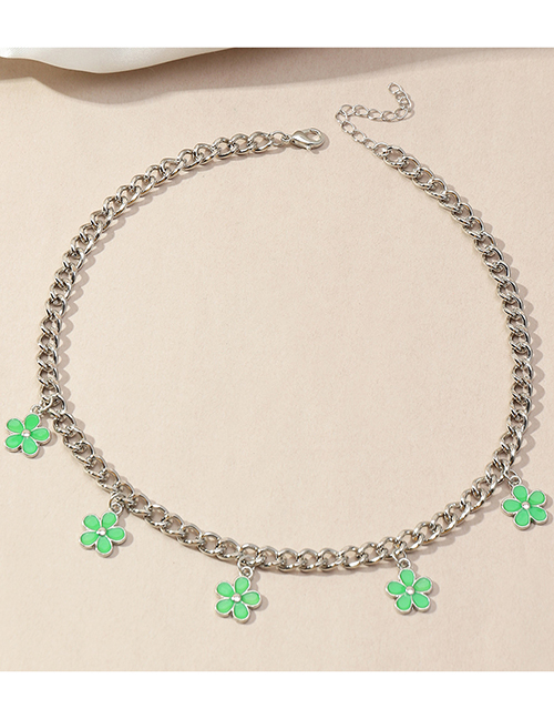 Fashion Green Metal Oil Drop Flower Necklace