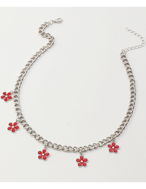 Fashion Red Metal Oil Drop Flower Necklace