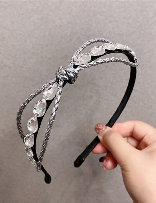 Fashion 8 Word Bow Silver Colory White Rhinestone Knotted Headband