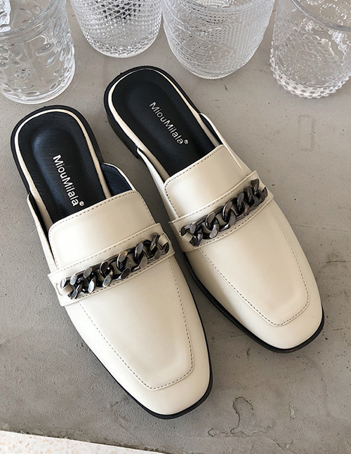 Fashion Apricot Chain Baotou Flat Sandals And Slippers