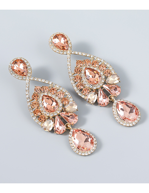 Fashion Rose Gold Alloy Diamond Drop-shaped Glass Diamond Earrings
