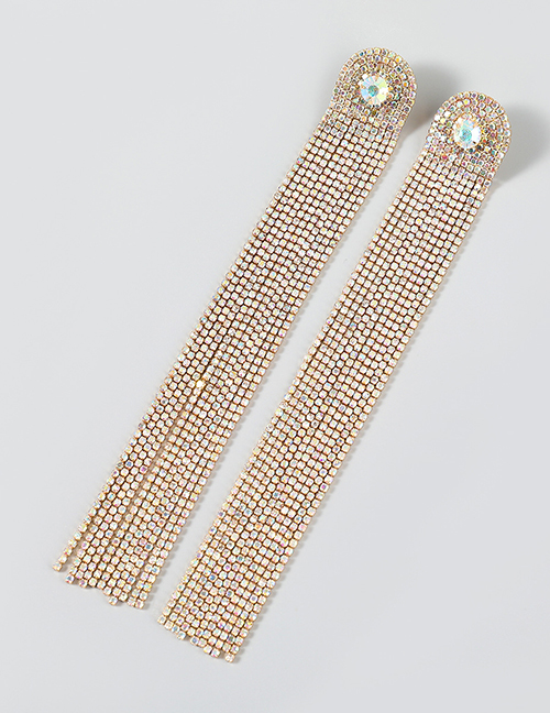 Fashion Ab Color Alloy Diamond Rhinestone Long Tassel Earrings