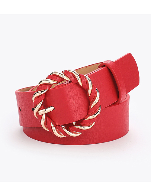 Fashion Red Twisted Buckle Pu Belt