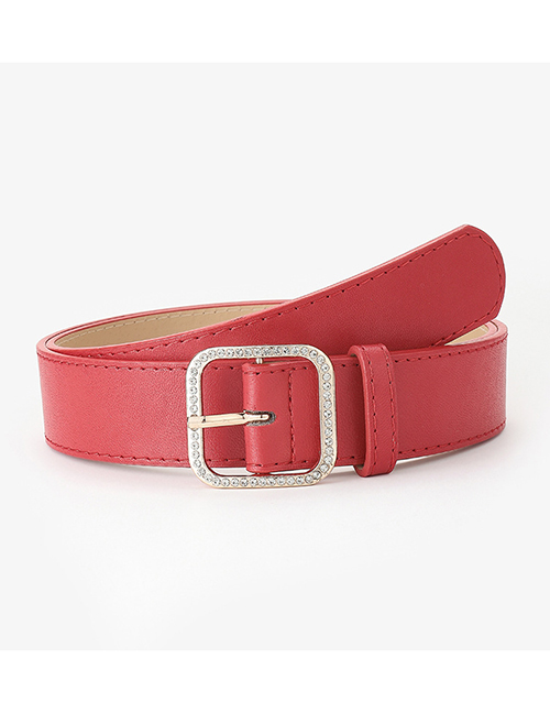 Fashion Red Diamond-studded Square Buckle Belt
