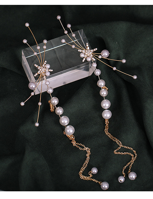 Fashion Fj295 Pearl Tassel Flower Earrings