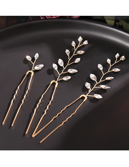Fashion Gold Color Three-piece Set Of U-shaped Hairpins With Rhinestones