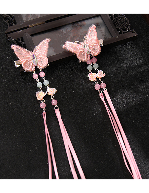 Fashion Pink Butterfly Tassel Side Hairpin
