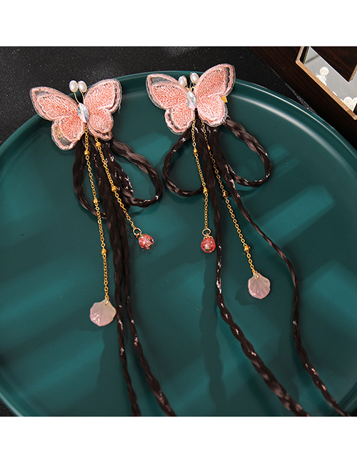Fashion Orange Butterfly Tassel Wig Braid Side Hairpin