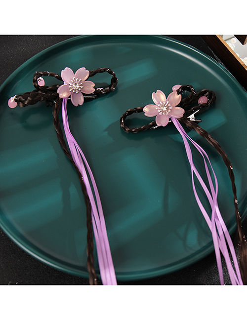 Fashion Purple Flower Tassel Wig Braid Side Hairpin