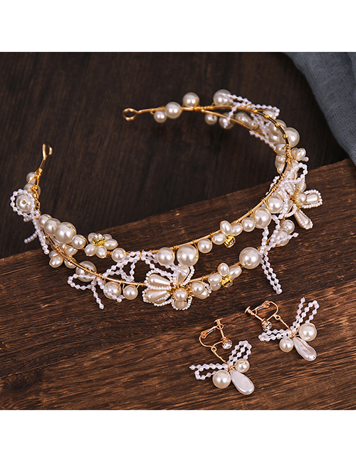 Fashion Gold Color Two-piece Pearl Flower Headband