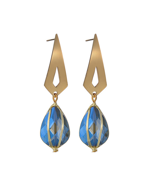 Fashion Gold Color Blue Water Drop Titanium Steel Drop Earrings